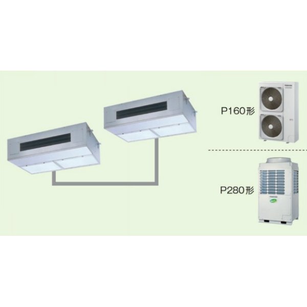 画像1: 大阪・業務用エアコン　東芝　厨房用エアコン　天吊　同時ツイン　ワイヤードリモコン　一発節電　APEB16056A　P160（6馬力）　スマートエコR　三相200Ｖ (1)